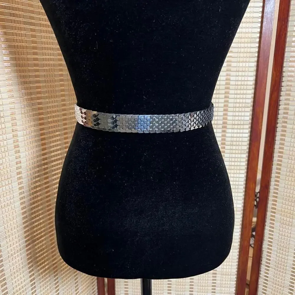 Vintage Disco Silver Fish Scale Belt/Choker Necklace